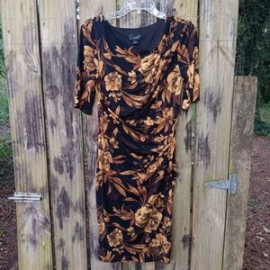 CONNECTED APPAREL Faux Wrap Floral Dress with 3/4 Sleeves 6